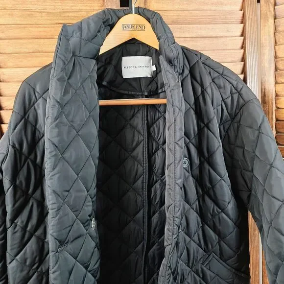 Rebecca Minkoff Quilted Twill Long Coat Black Womens Size S - Picture 8 of 15